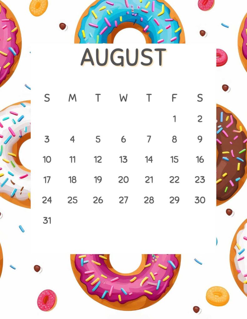 donuts calendar 2025 - august