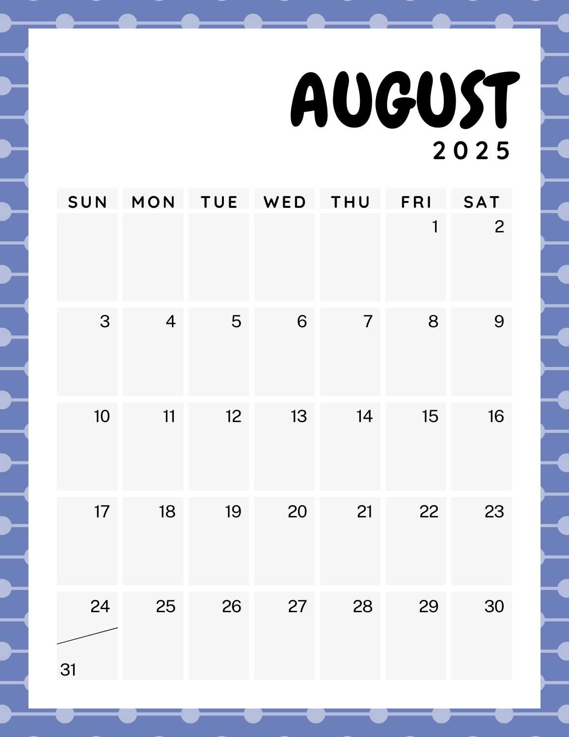 colorful calendar 2025 - August