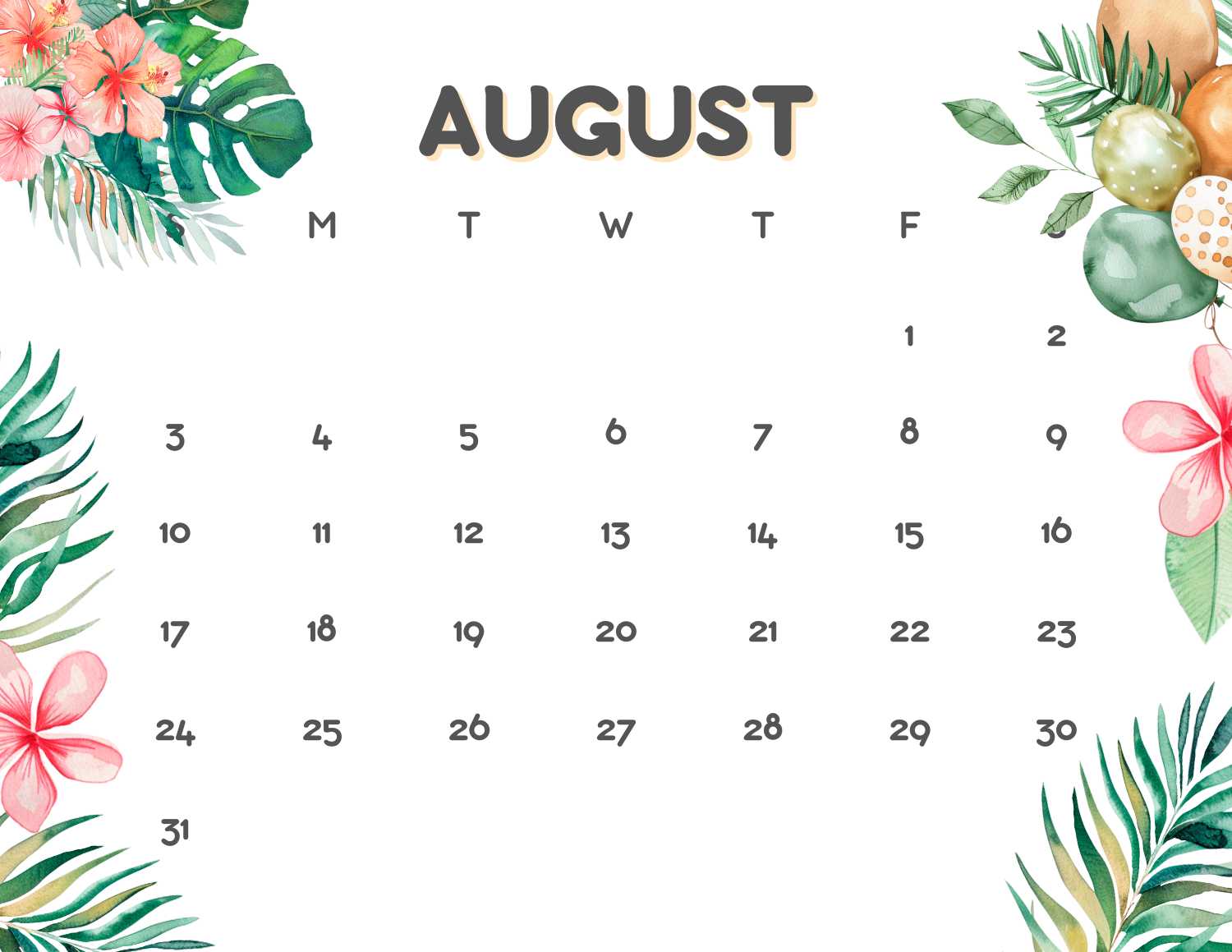 floral calendar 2025 - August