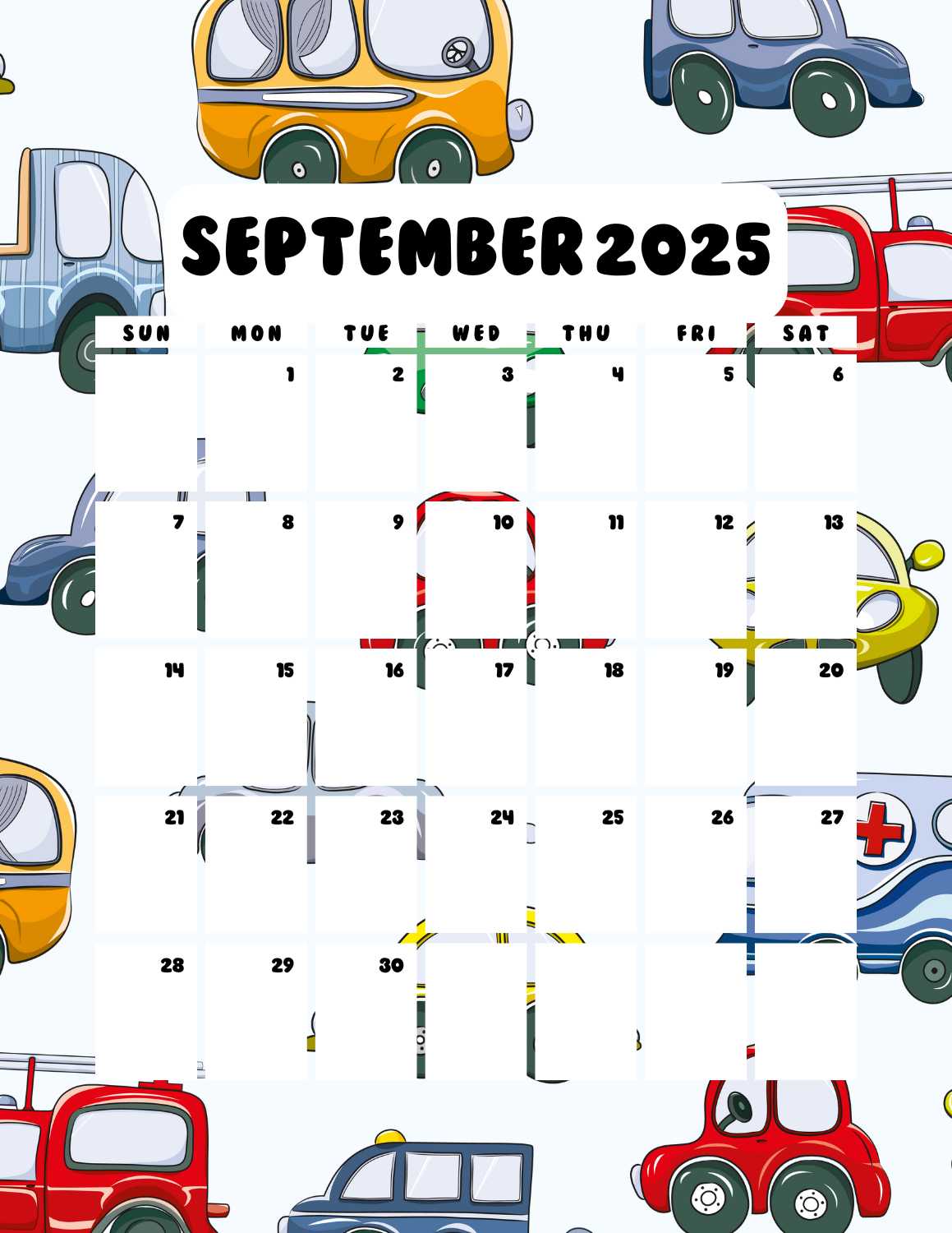 cars calendar 2025 - September