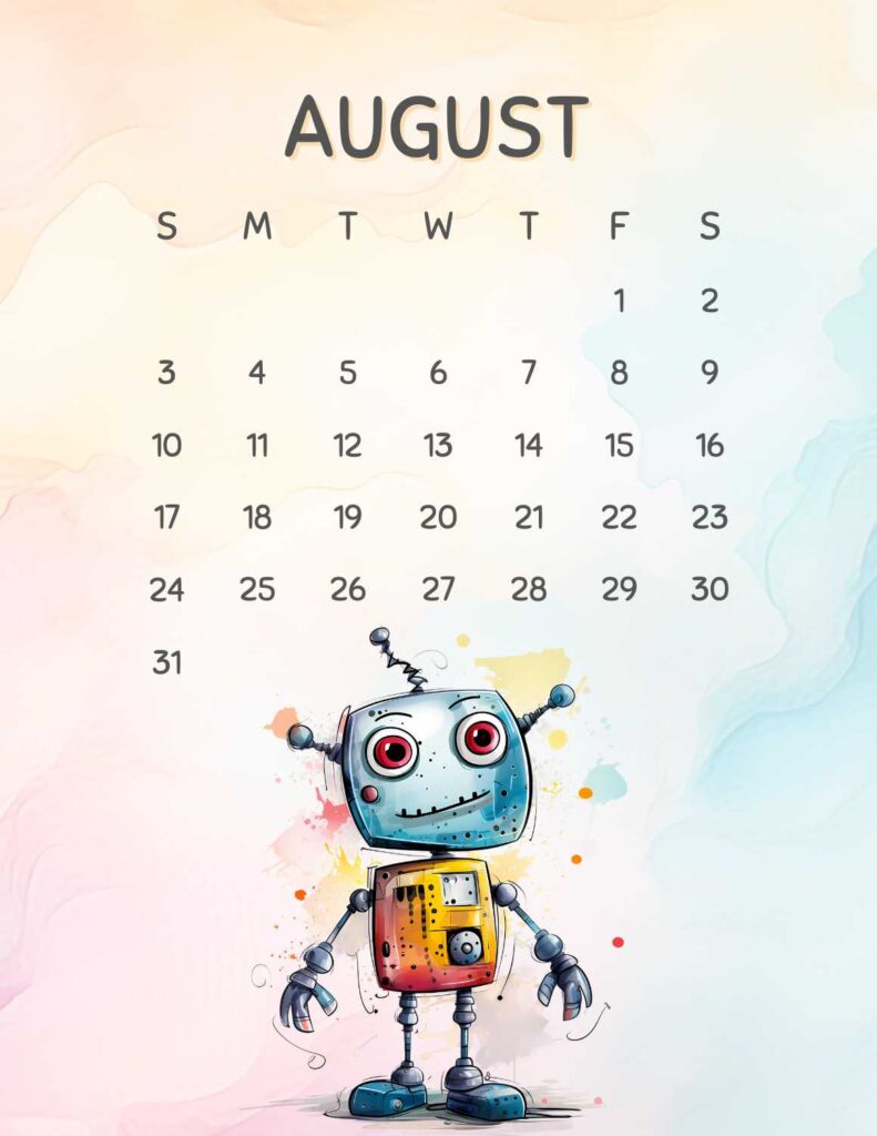 robots calendar 2025 - August