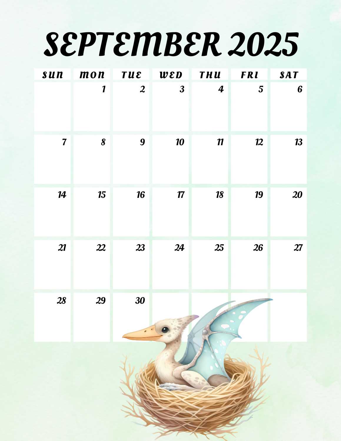 cute dinosaurs calendar 2025 - September