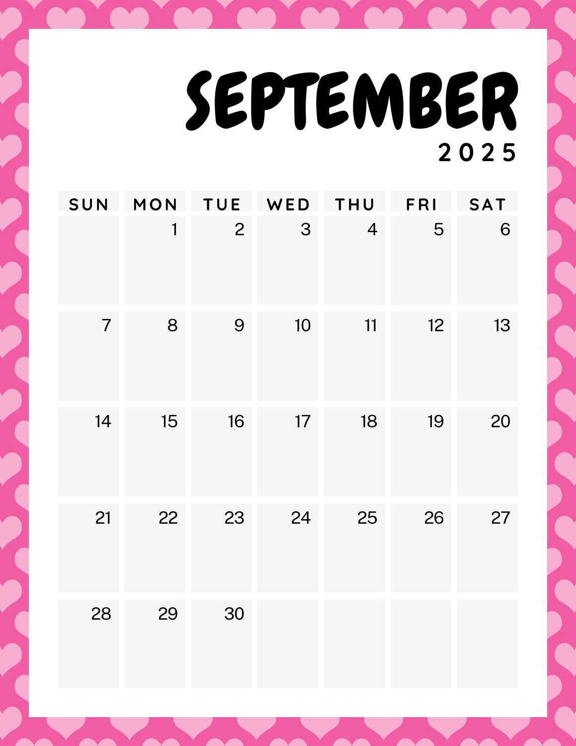 colorful calendar 2025 - September