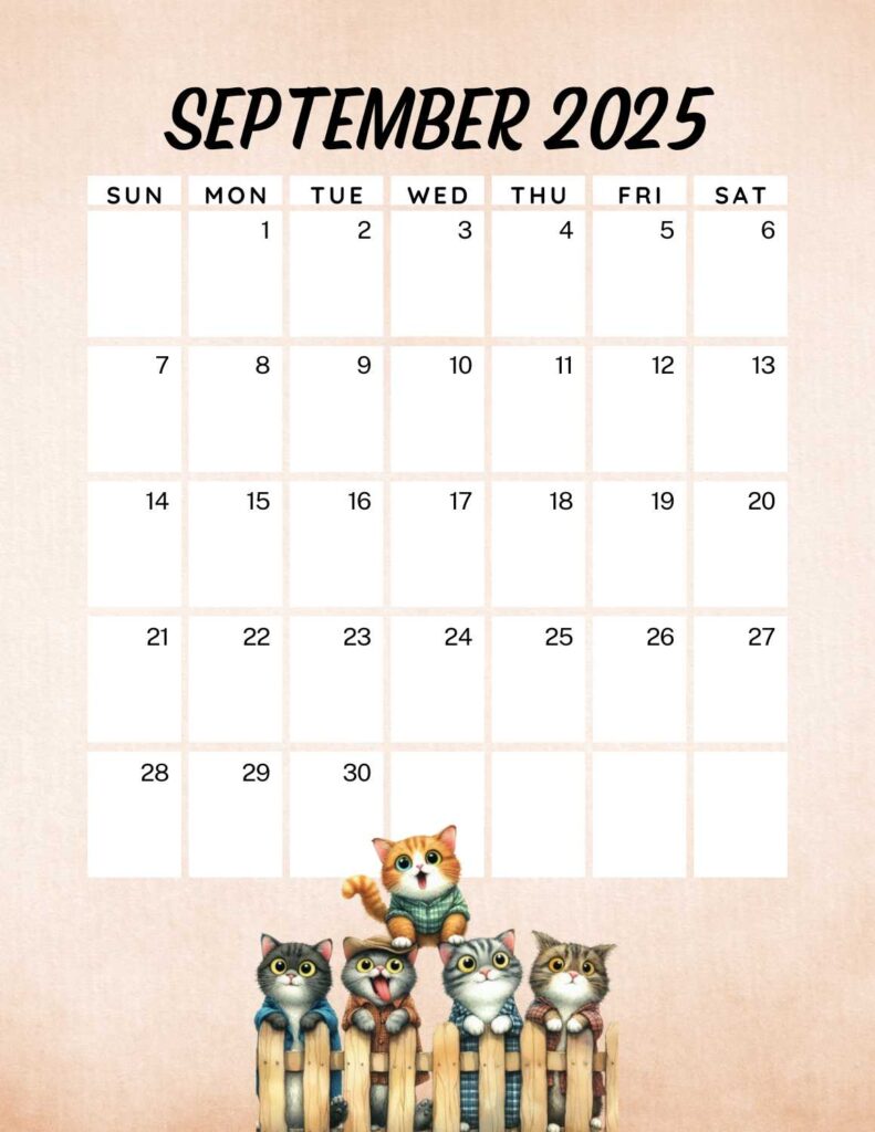 cute cats calendar 2025 - September