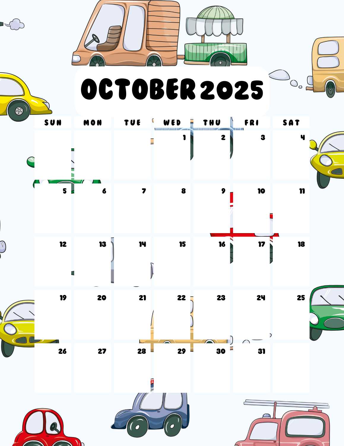 cars calendar 2025 - October