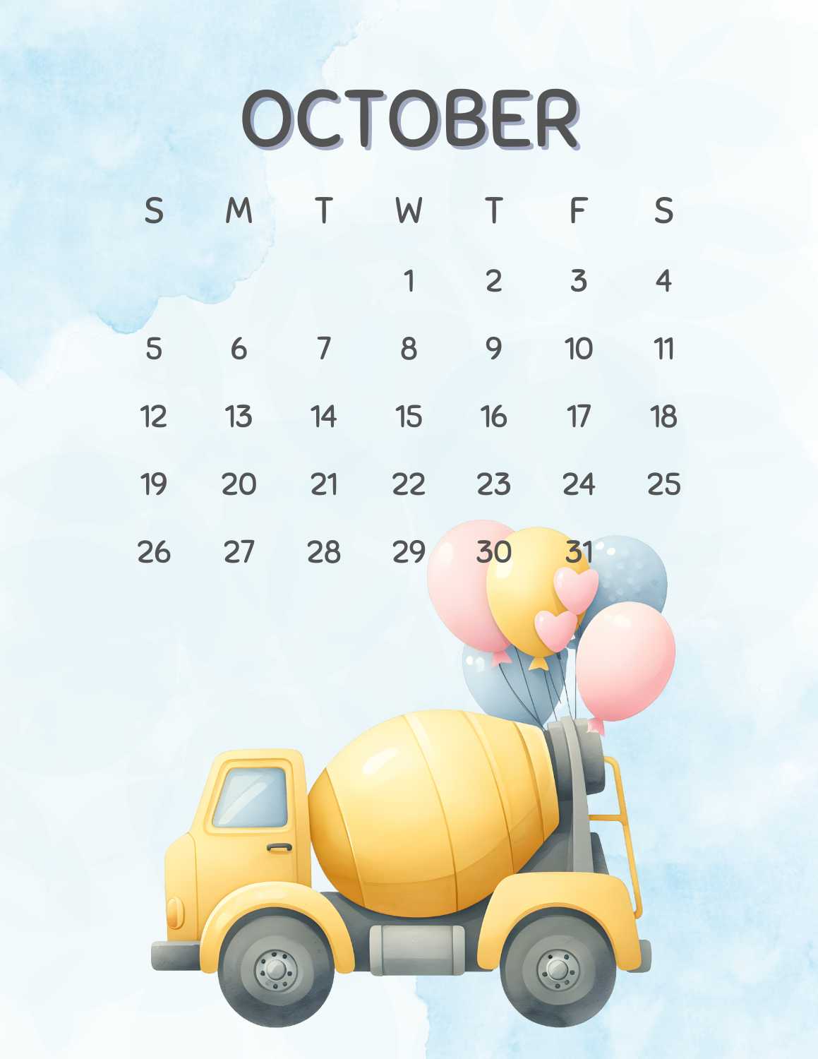 cute vehicles calendar 2025 - October