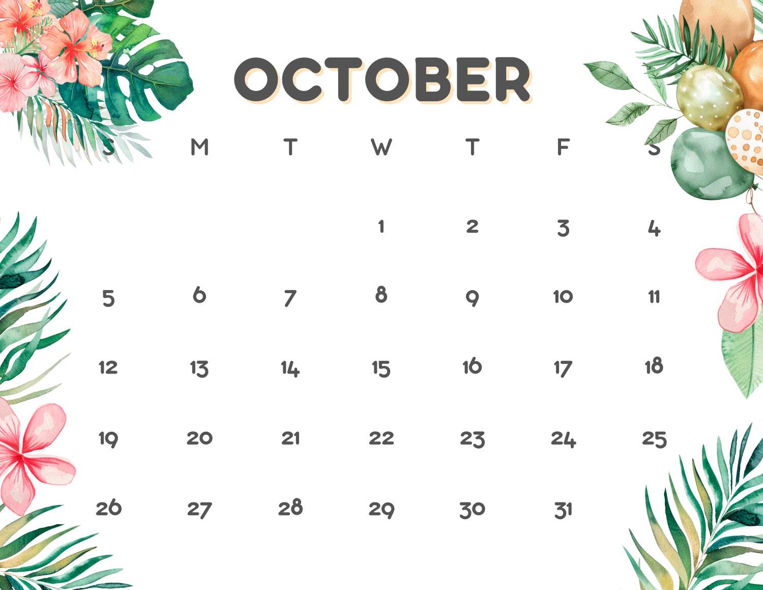 floral calendar 2025 - October