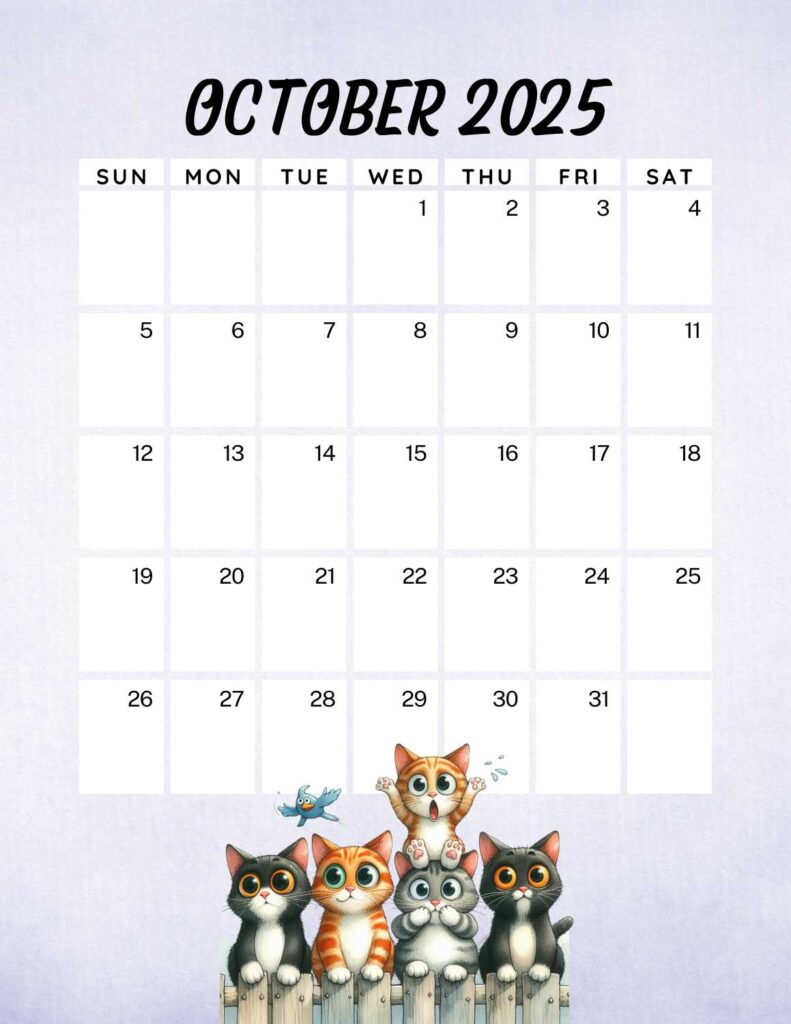 cute cats calendar 2025 - October