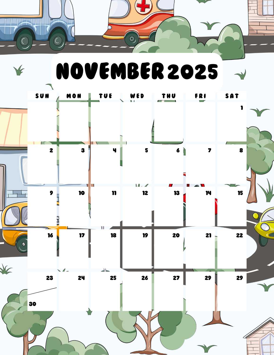 cars calendar 2025 - November