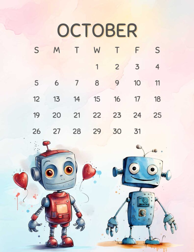 robots calendar 2025 - October