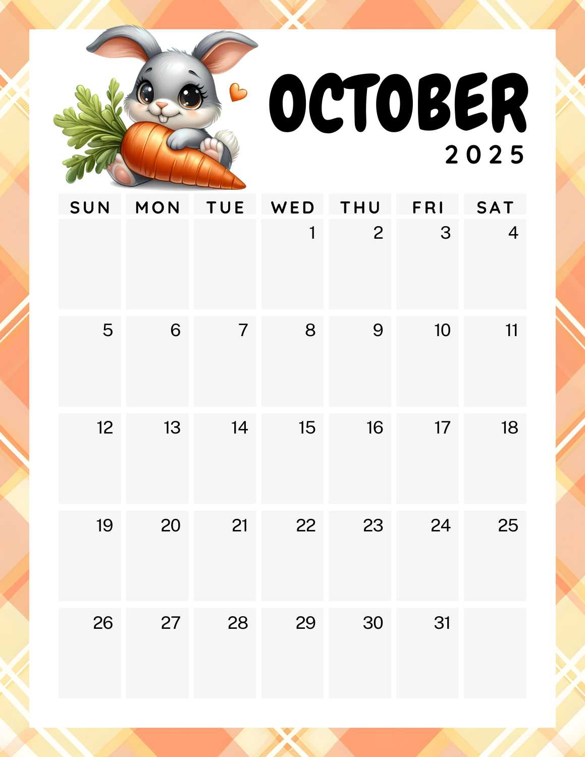 cute bunnies calendar 2025 - October