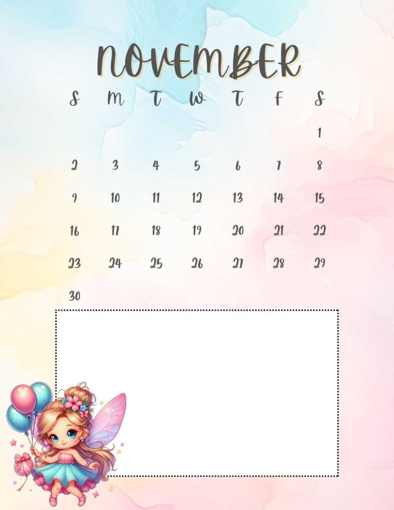 fairies calendar 2025 - November