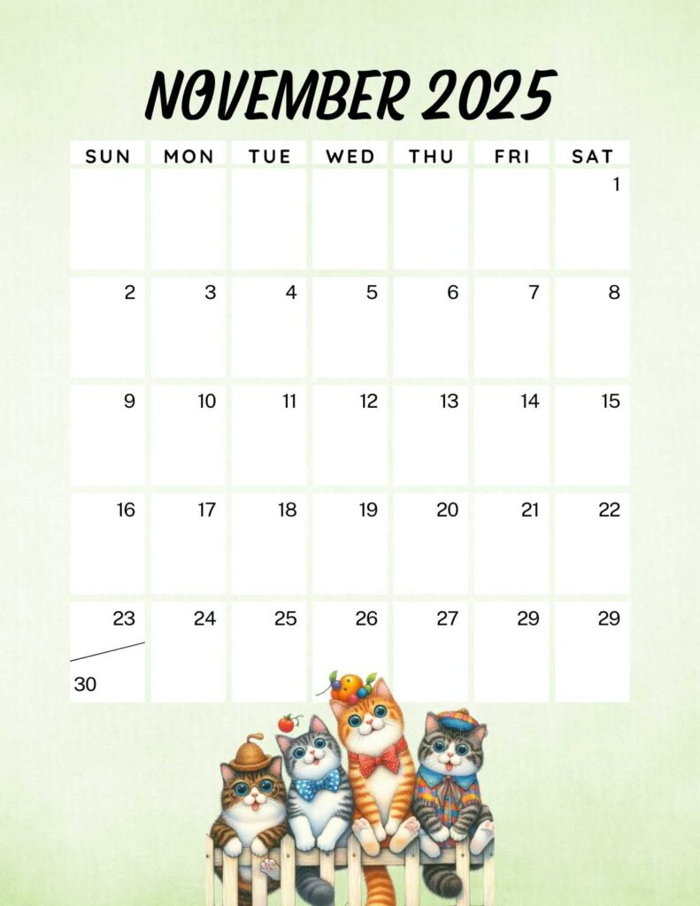 cute cats calendar 2025 - November