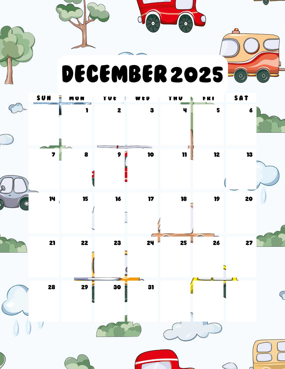 cars calendar 2025 - December