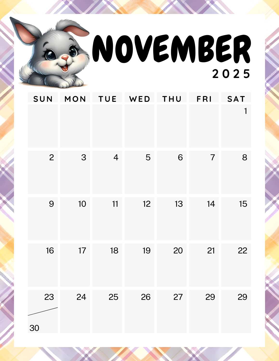 cute bunnies calendar 2025 - November