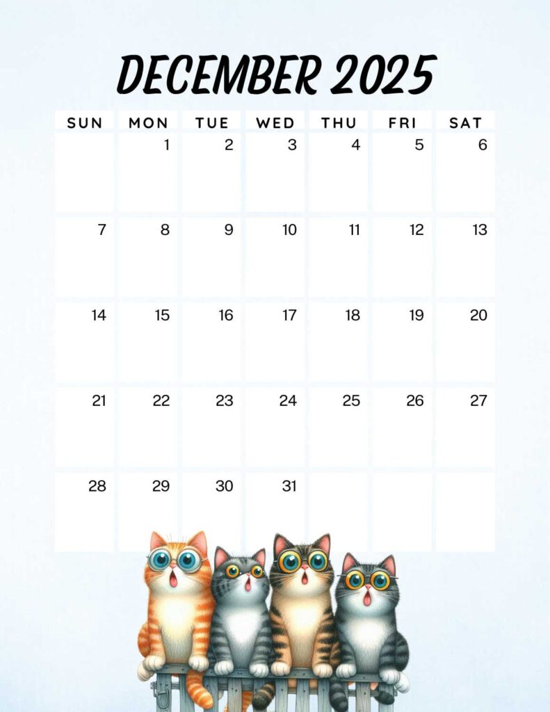 cute cats calendar 2025 - December