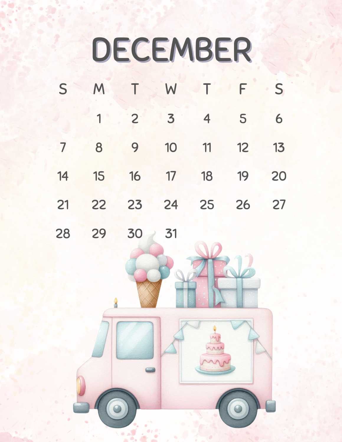 cute vehicles calendar 2025 - December