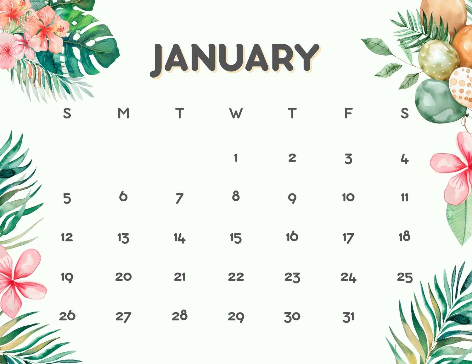 floral calendar 2025 - January