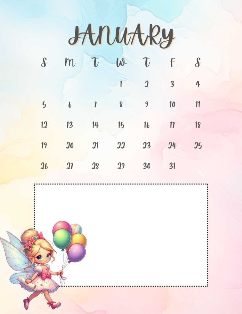 fairies calendar 2025 - January