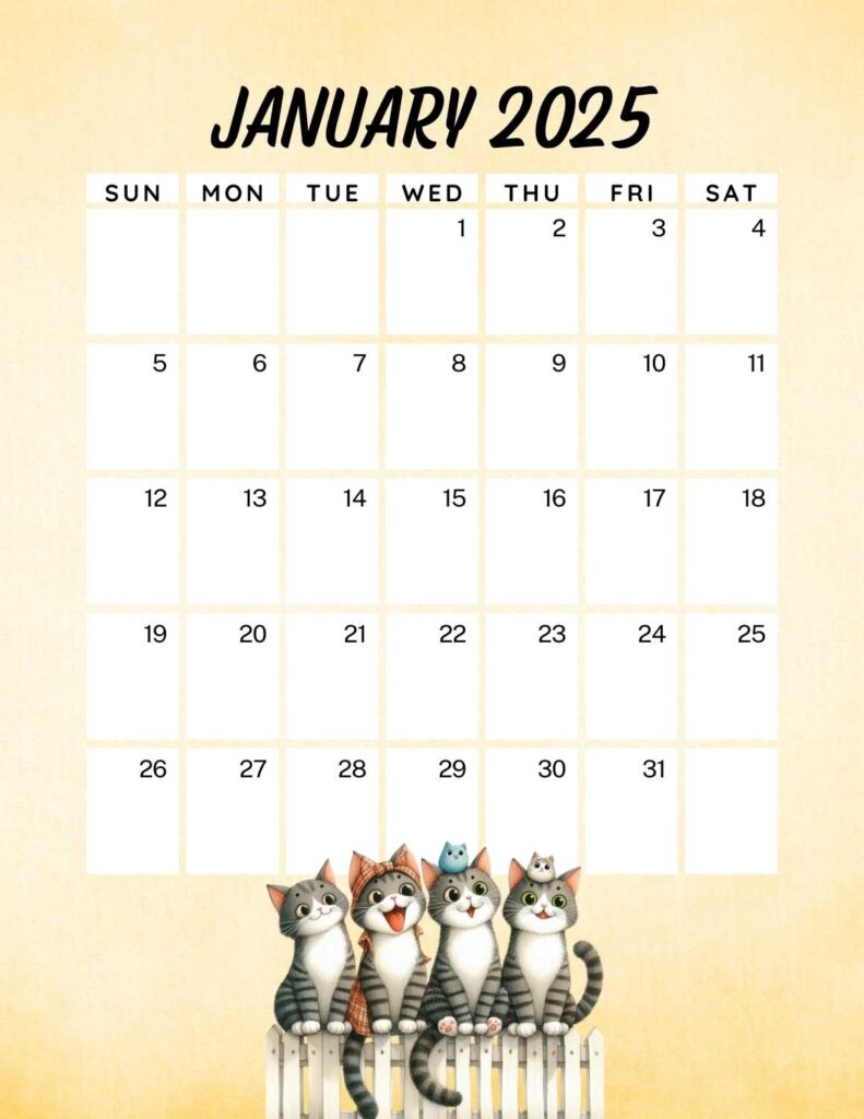 cute cats calendar 2025 - january