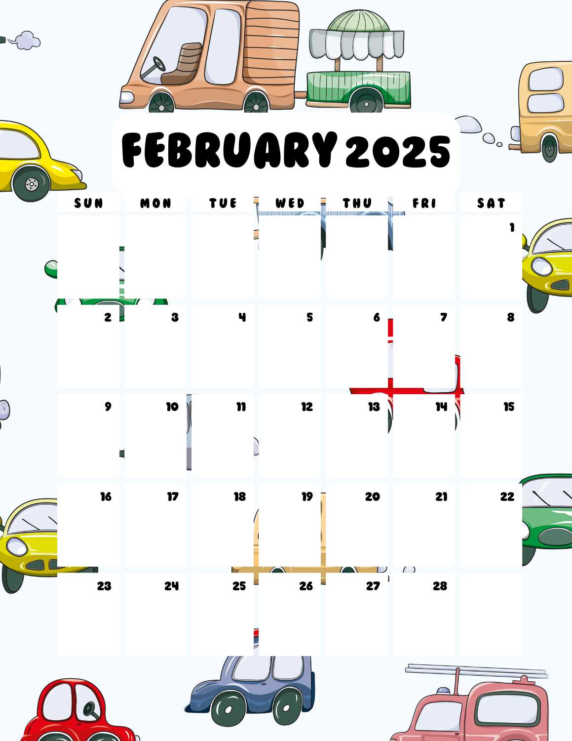 cars calendar 2025 - February