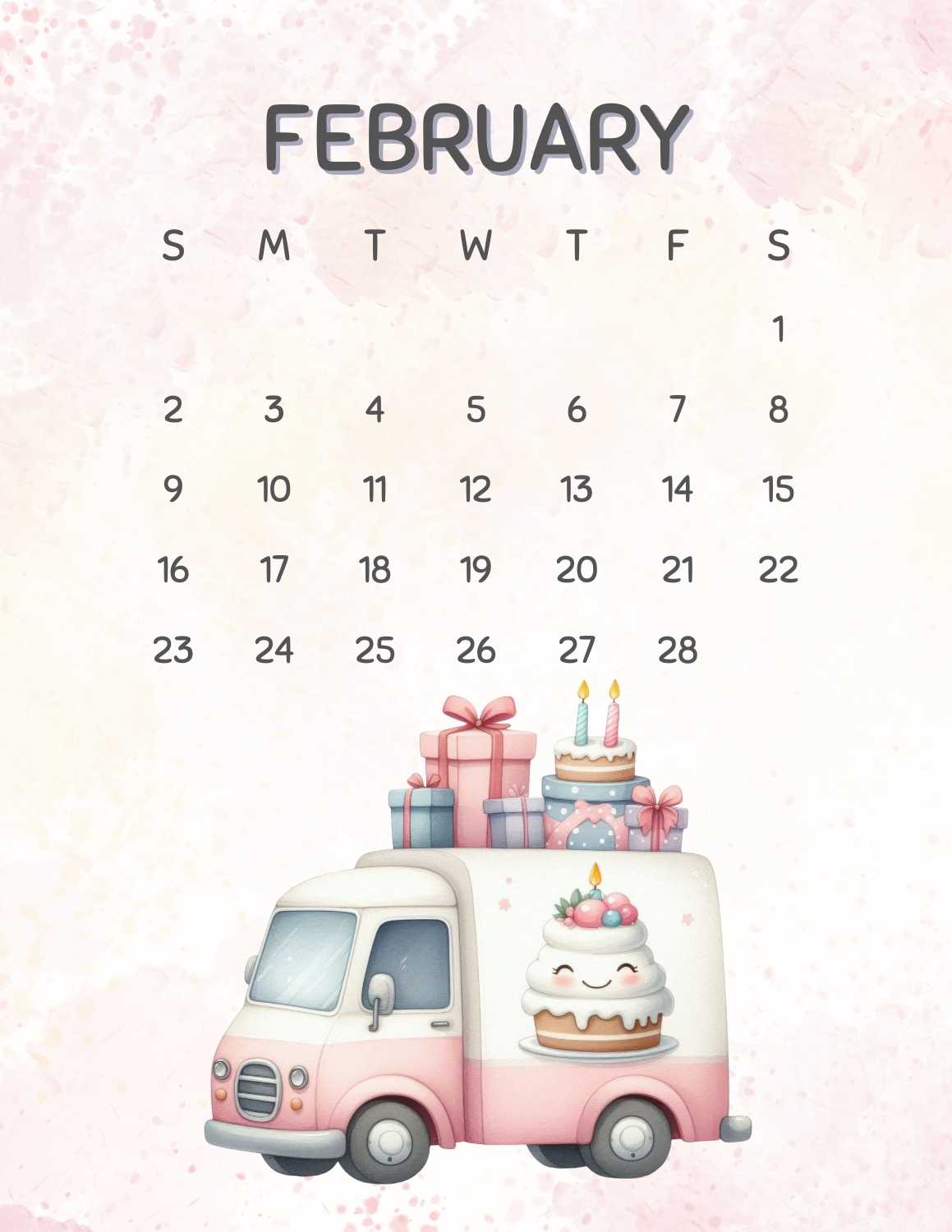 cute vehicles calendar 2025 - February