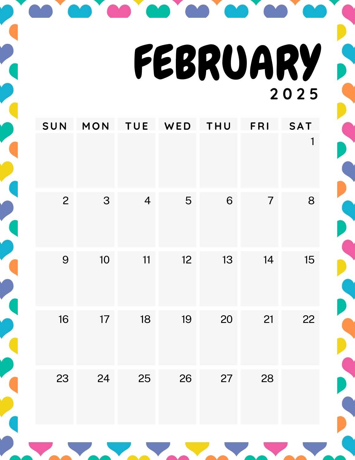 colorful calendar 2025 - February