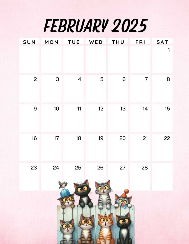 cute cats calendar 2025 - february