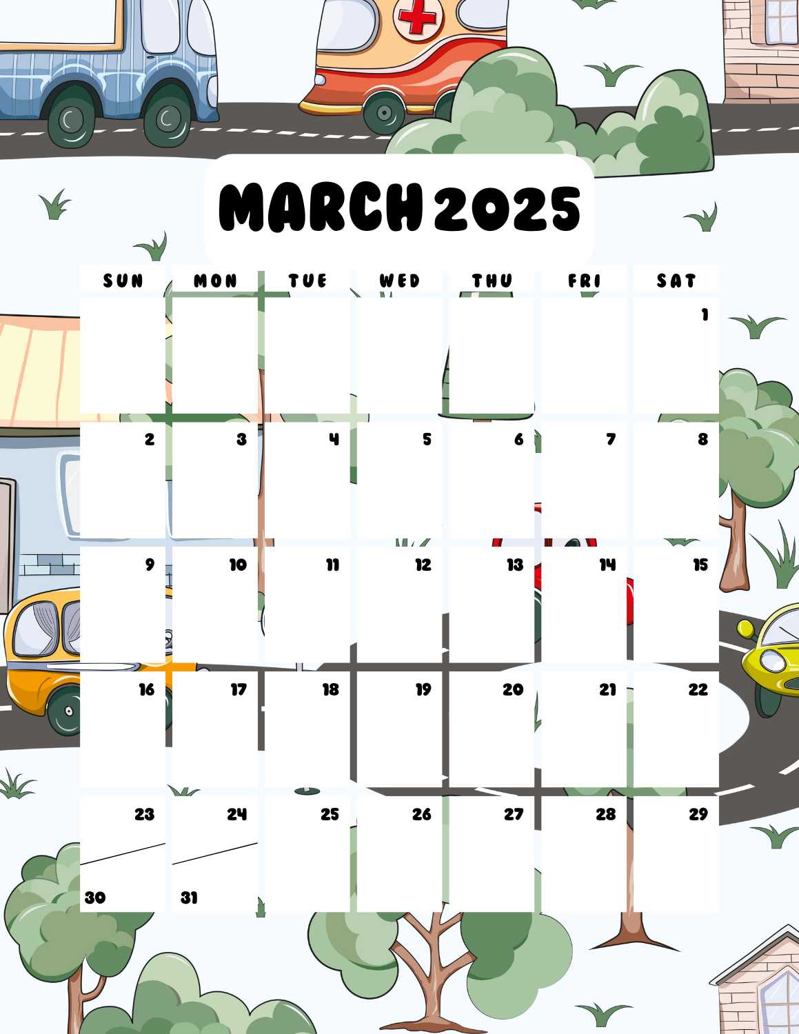 cars calendar 2025 - March