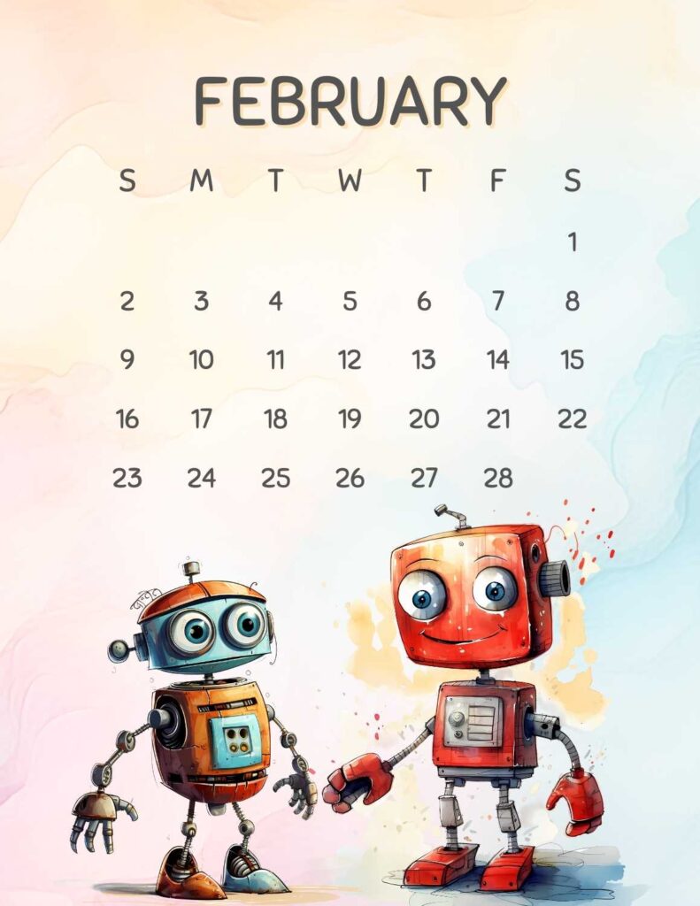 robots calendar 2025 - feb