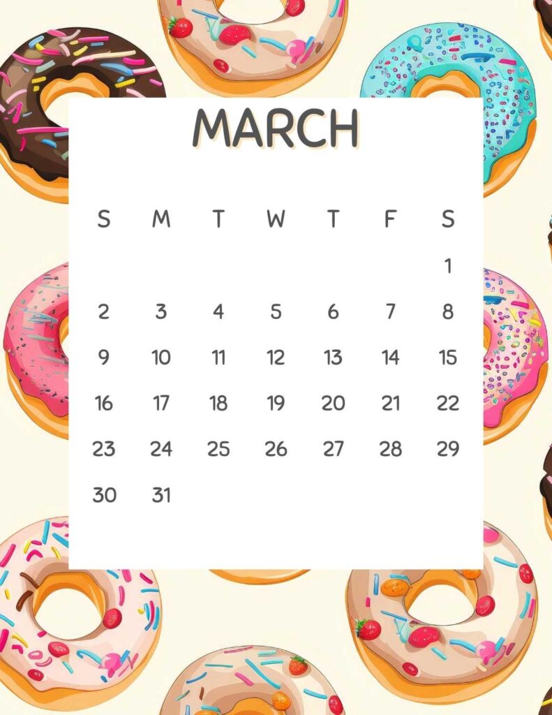 donuts calendar 2025 - march