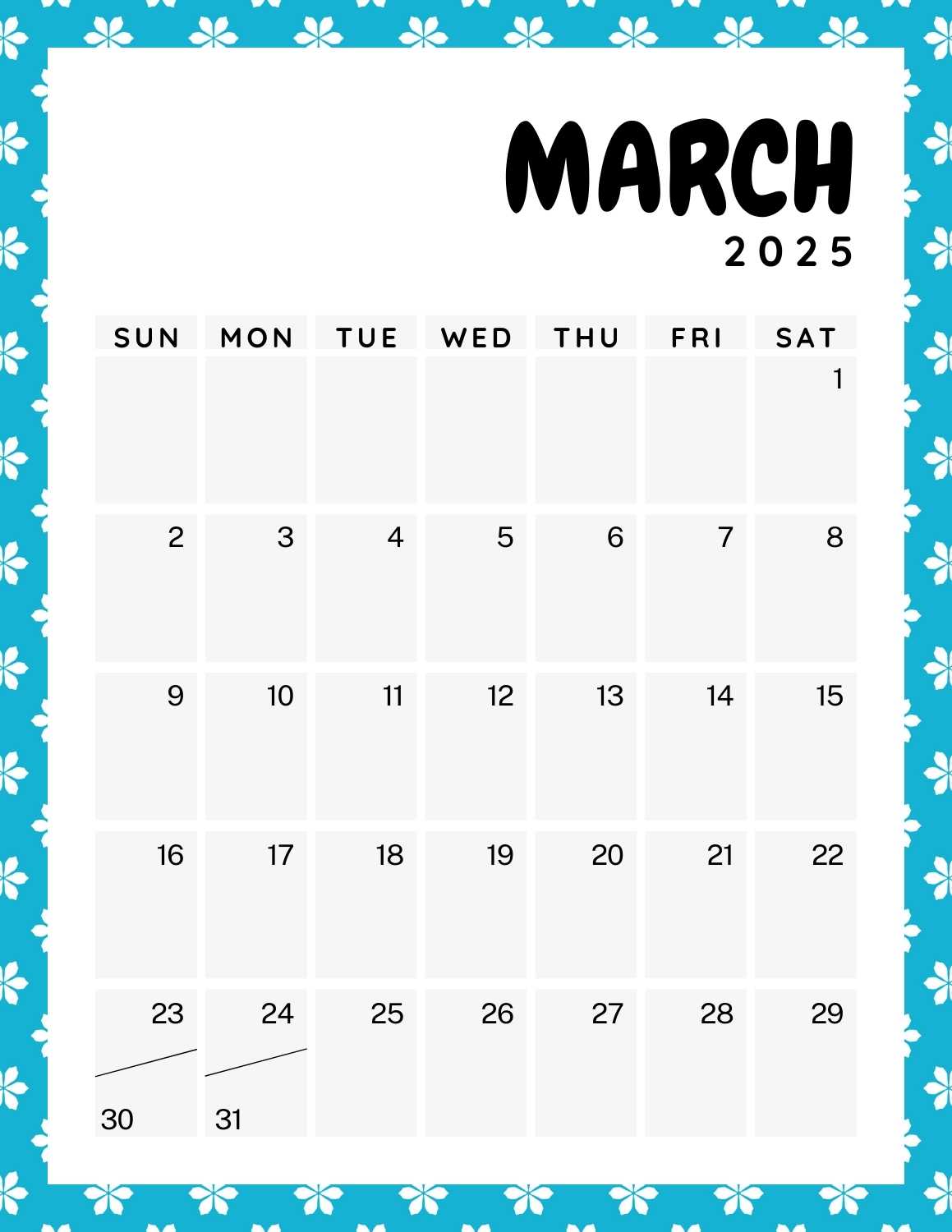 colorful calendar 2025 - March