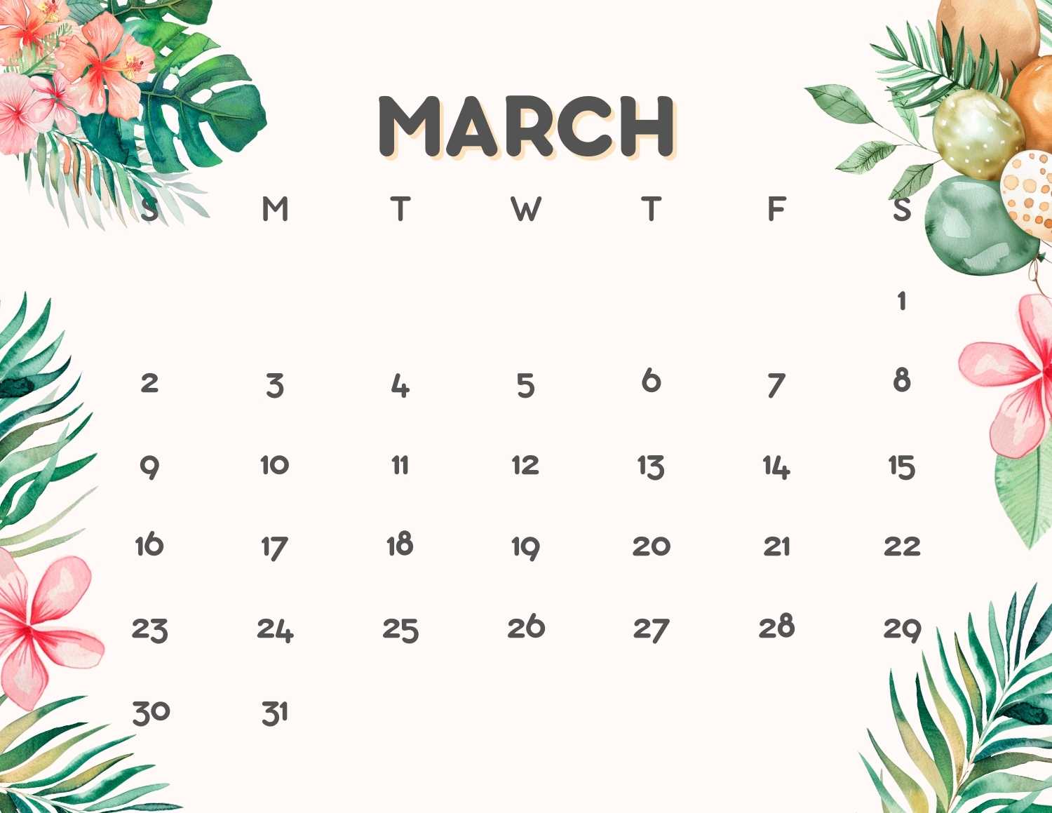 floral calendar 2025 - March