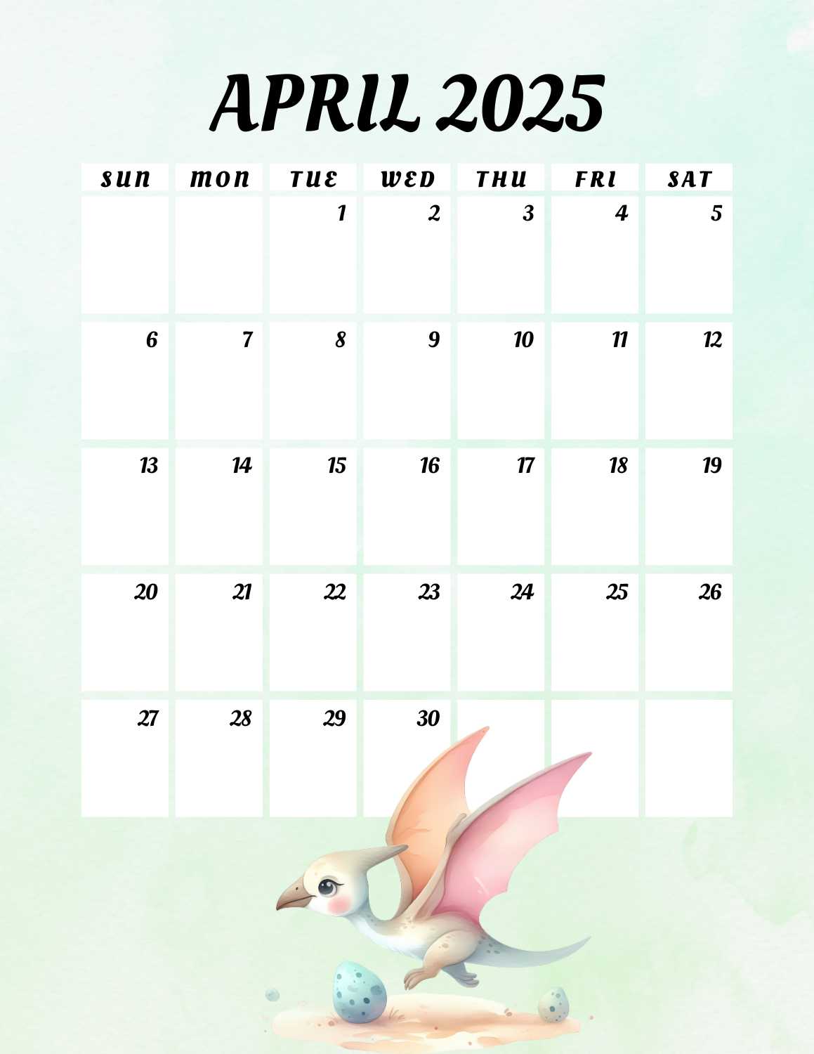 cute dinosaurs calendar 2025 - April