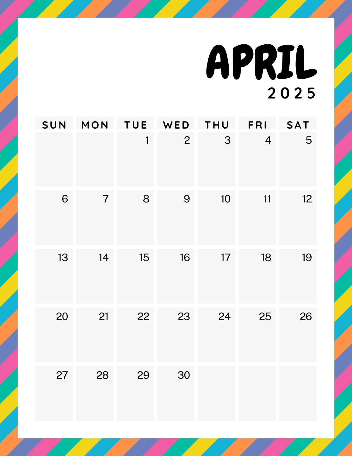 colorful calendar 2025 - April