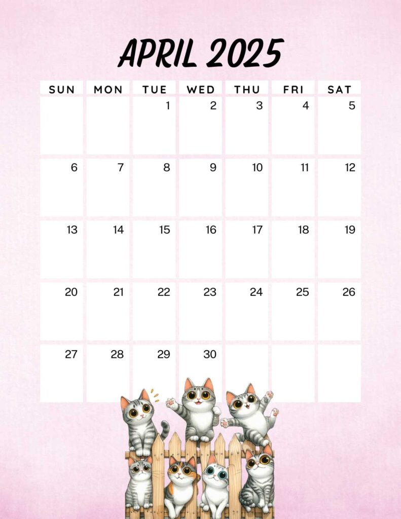 cute cats calendar 2025 - April