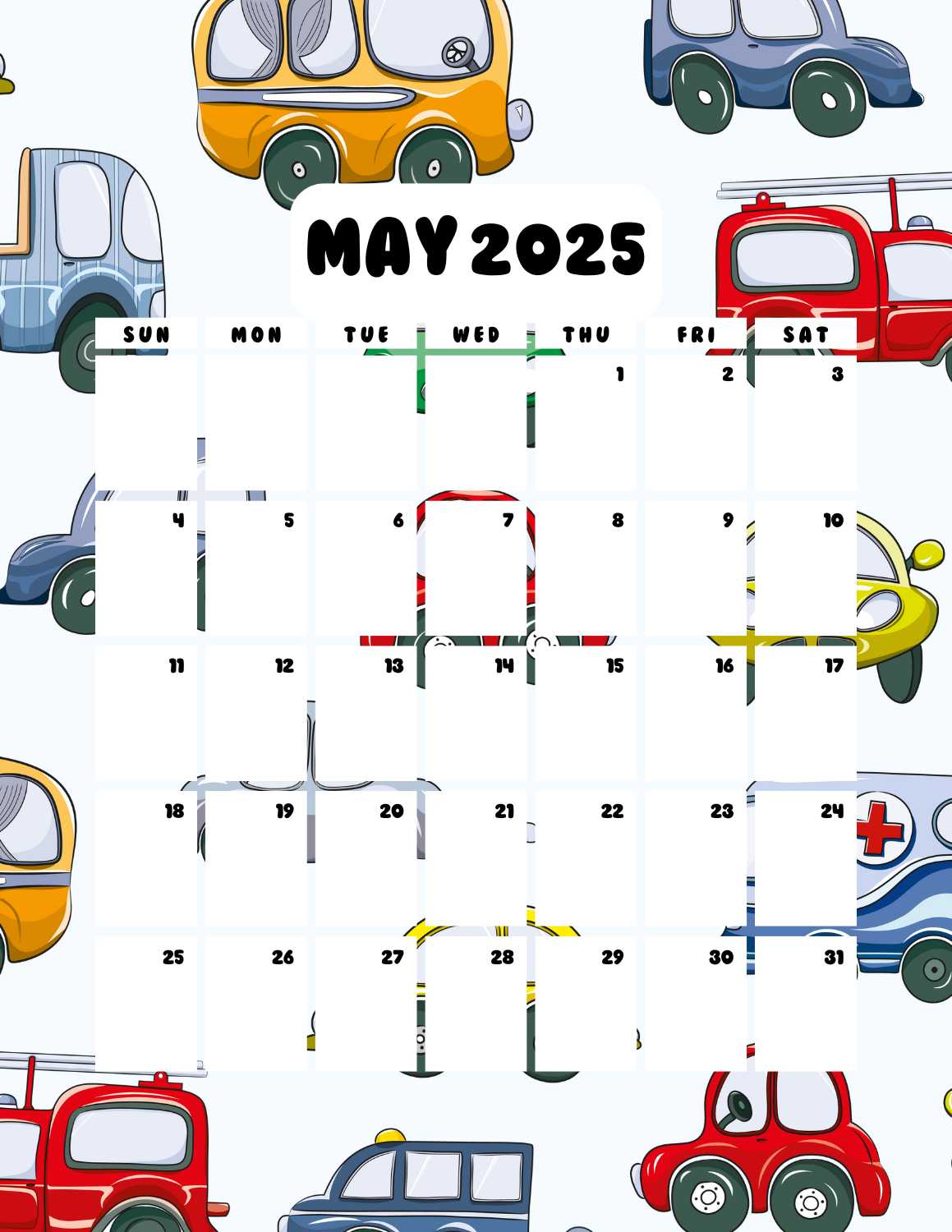 cars calendar 2025 - May