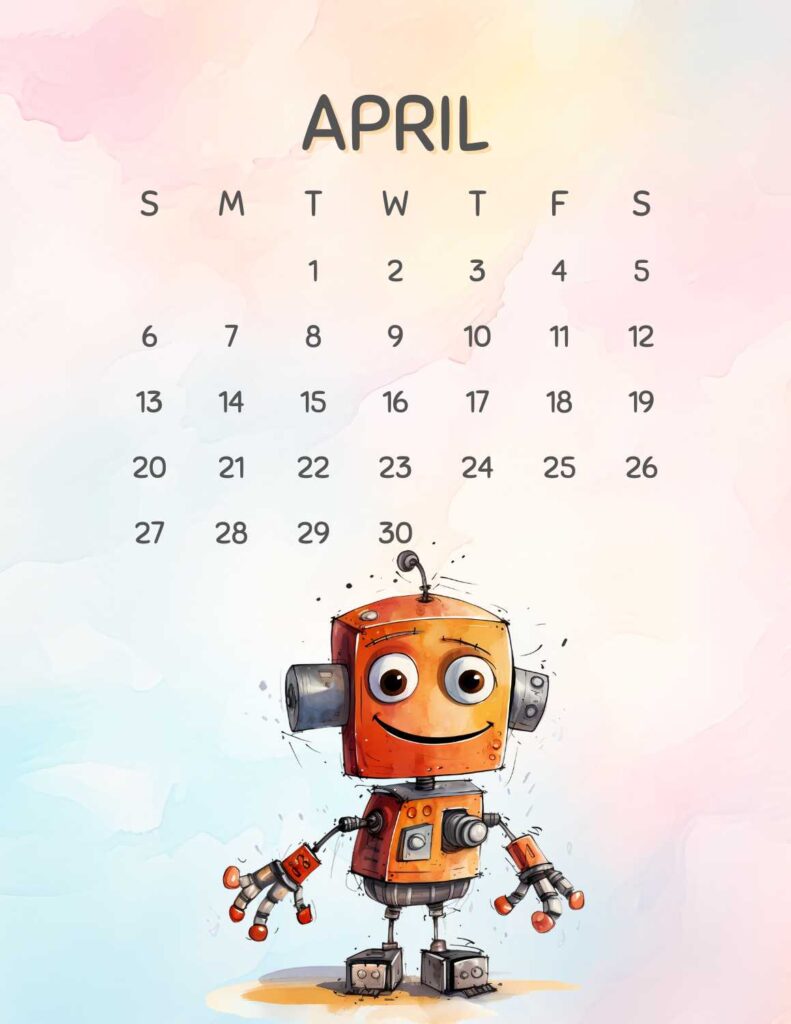 robots calendar 2025 - April