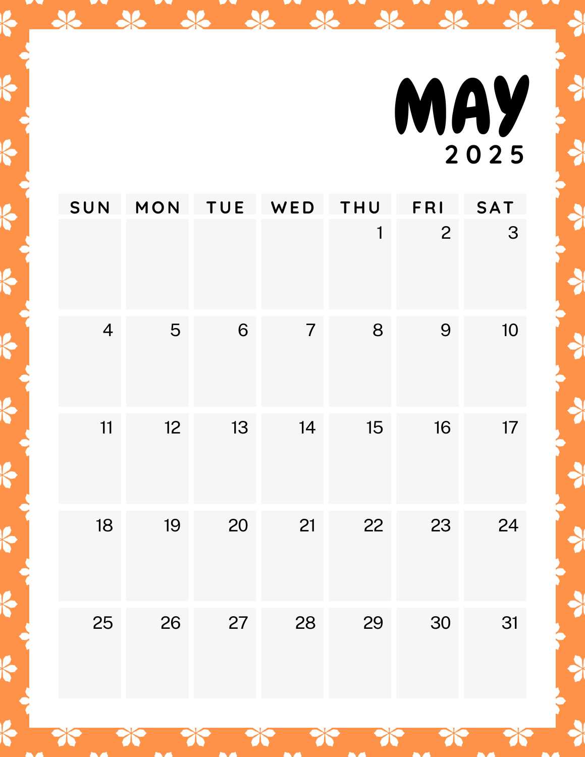 colorful calendar 2025 - May