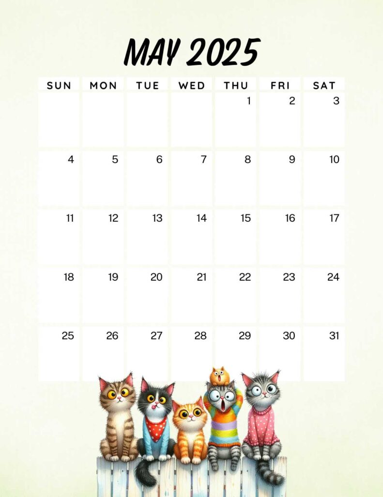 cute cats calendar 2025 -may