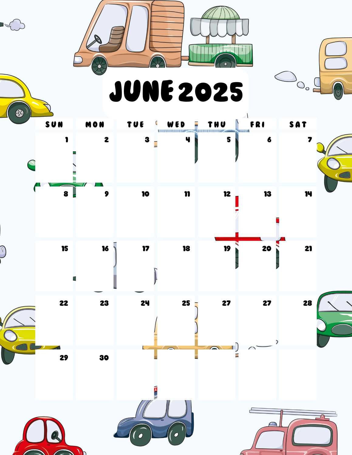 cars calendar 2025 - June