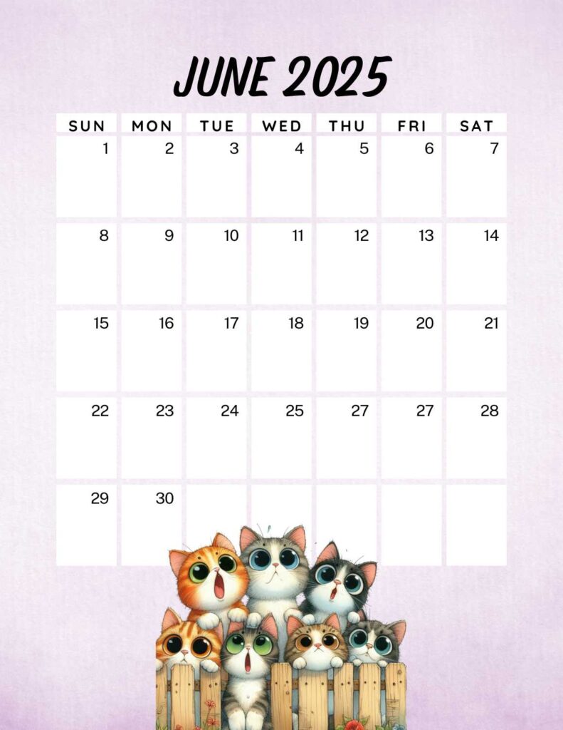 cute cats calendar 2025 - June