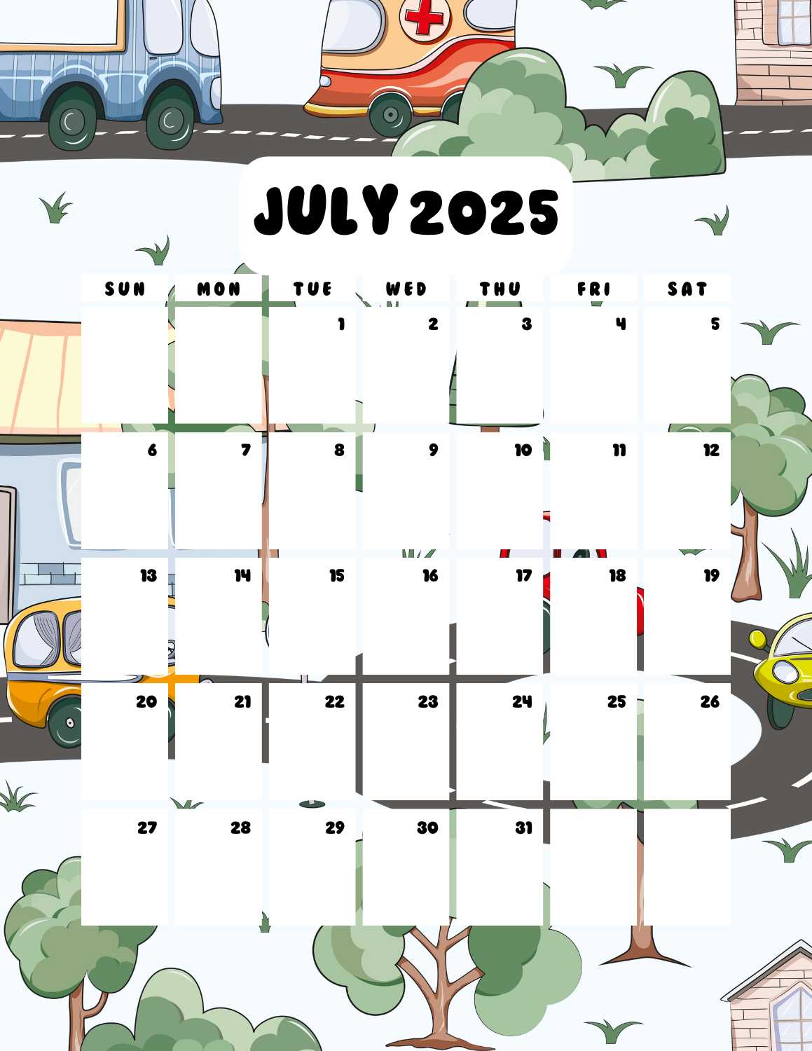 cars calendar 2025 - July