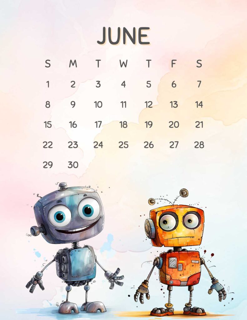 robots calendar 2025 - June