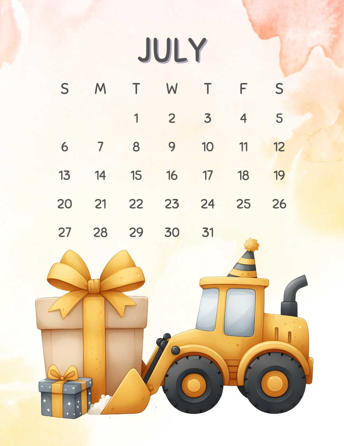 cute vehicles calendar 2025 - July