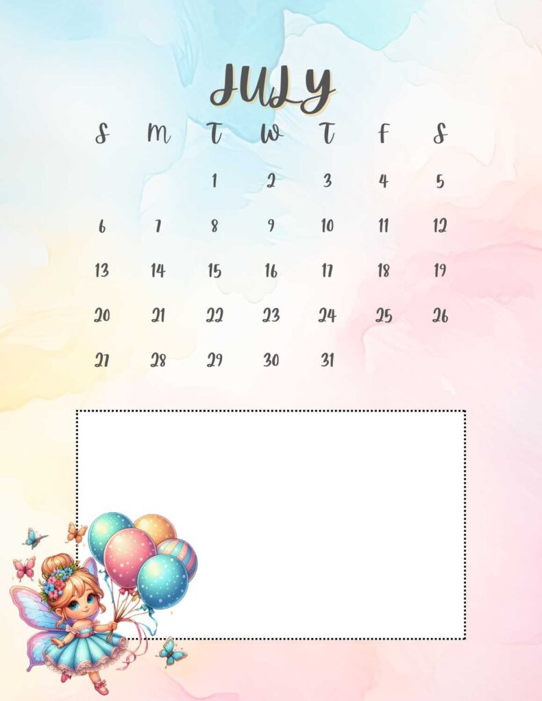 fairies calendar 2025 - July