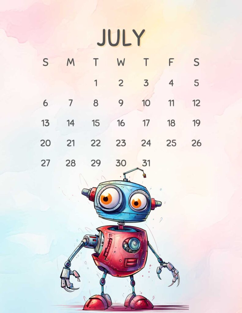 robots calendar 2025 - July