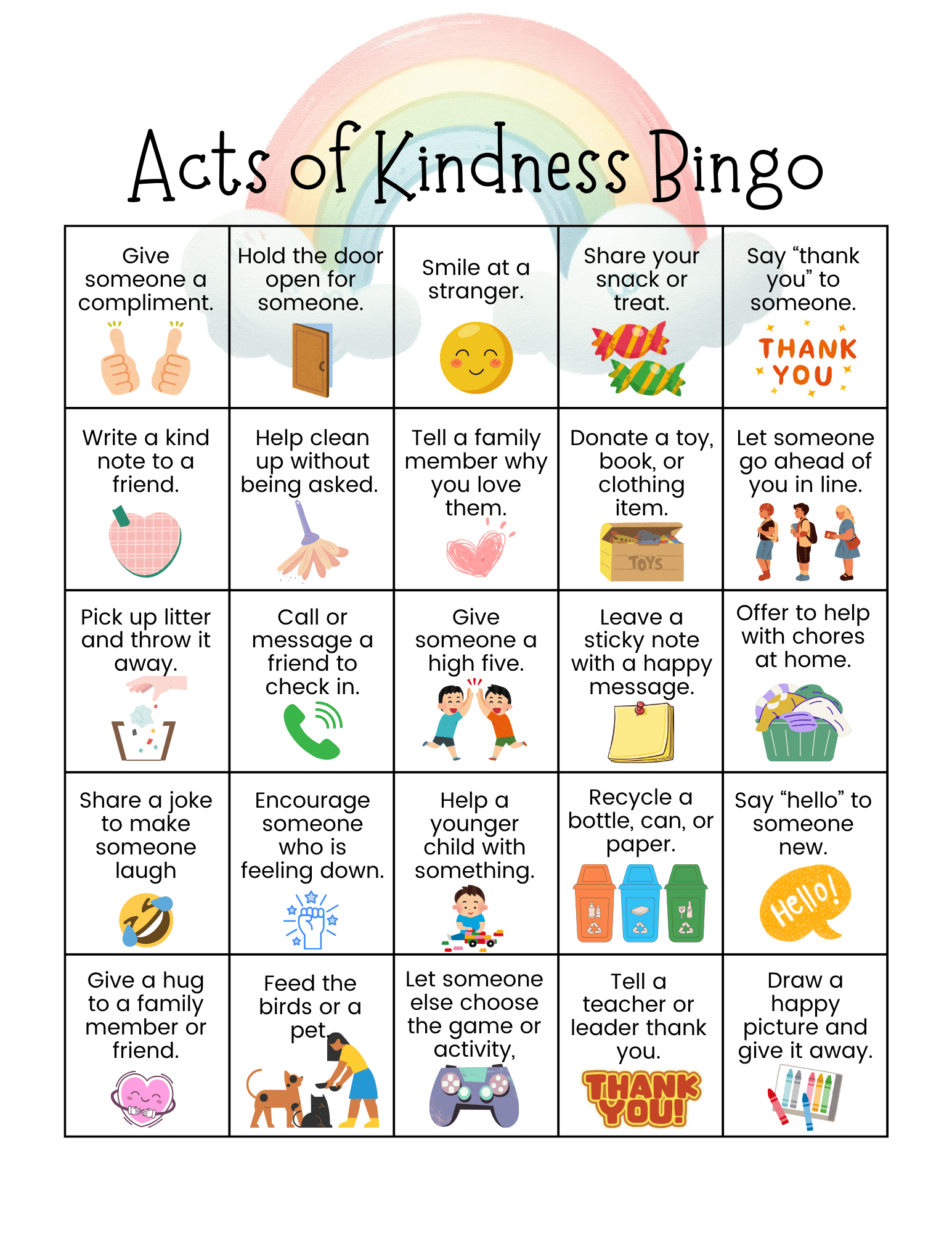 Free Kindness Bingo Printable 1