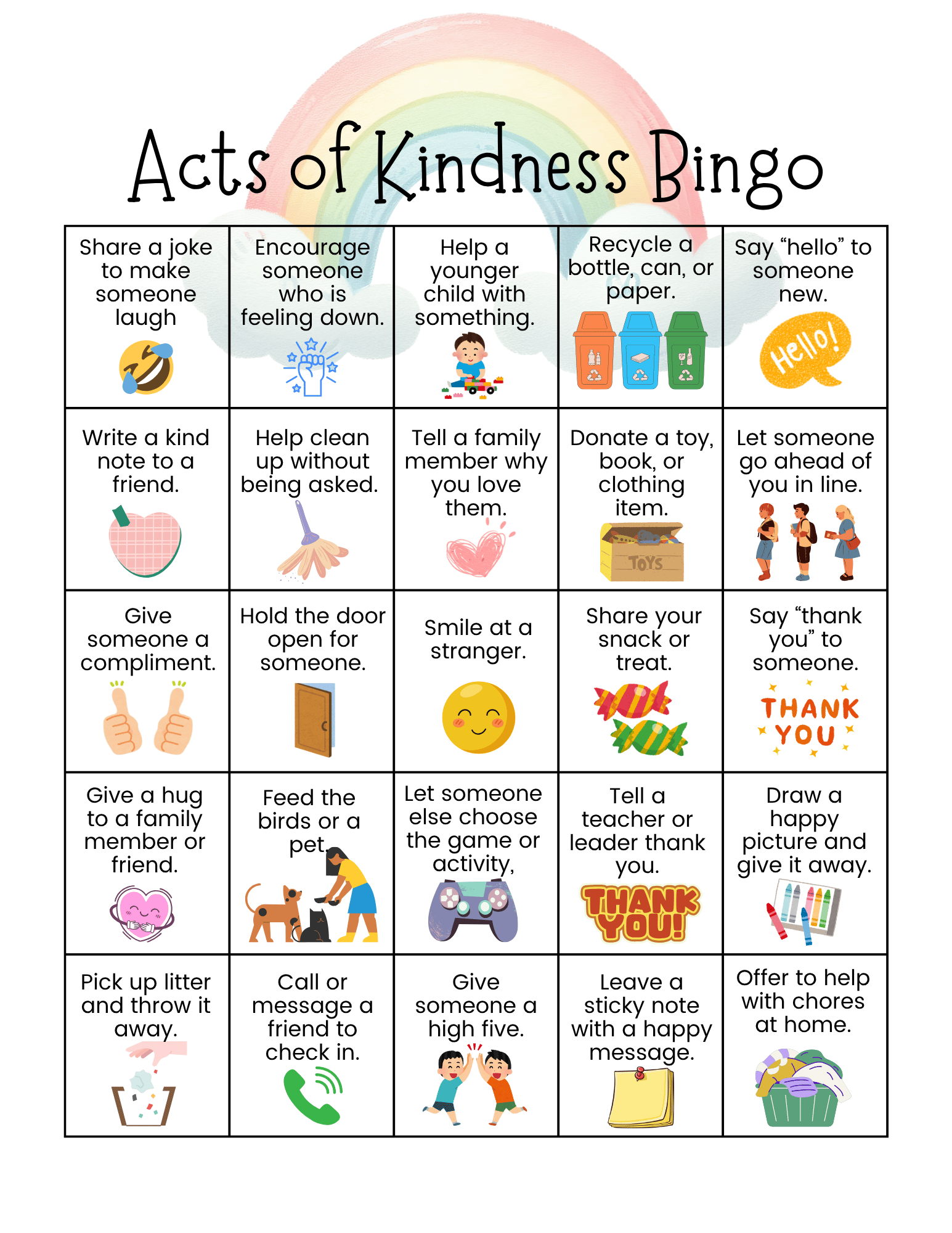 Free Kindness Bingo Printable 2