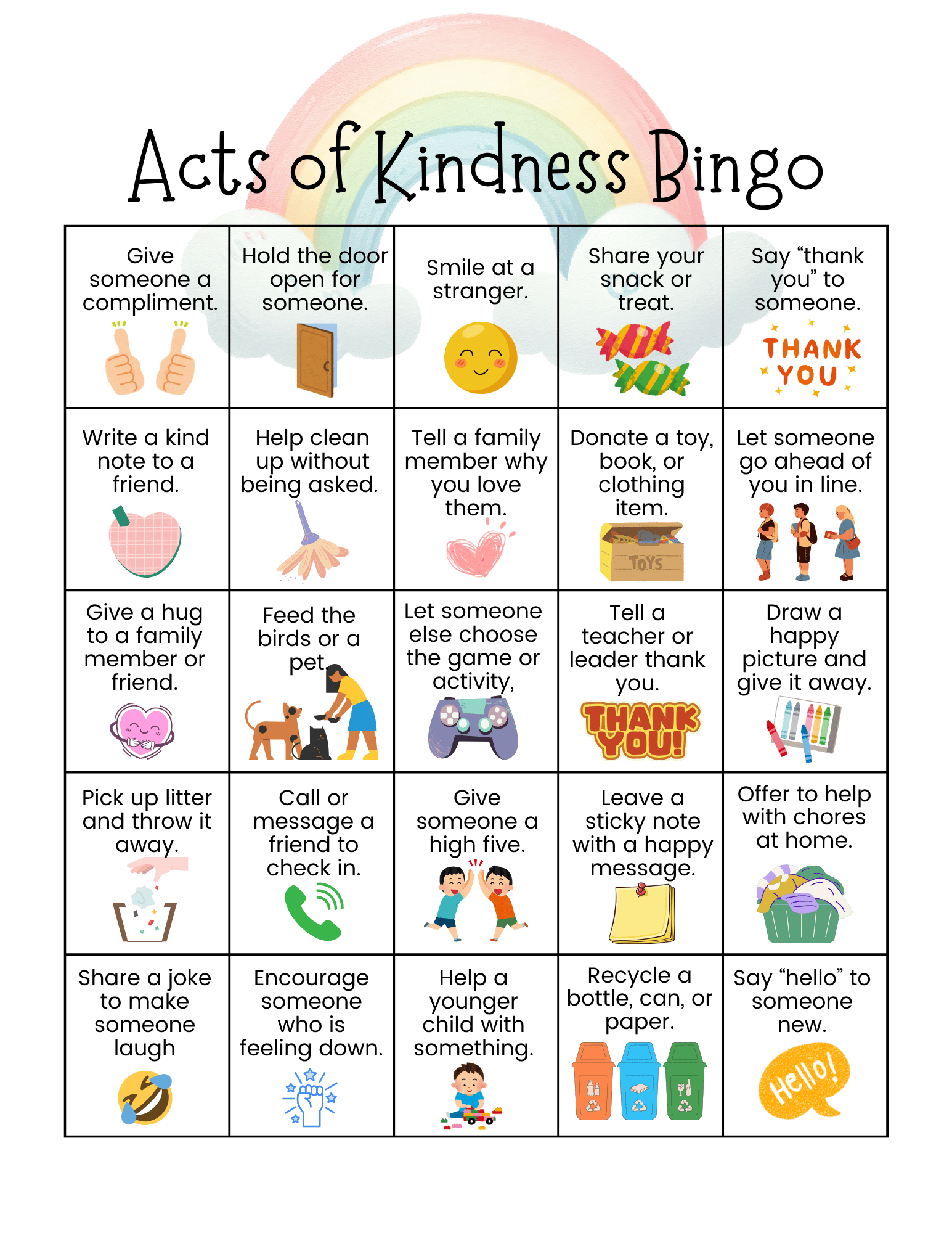 Free Kindness Bingo Printable 3